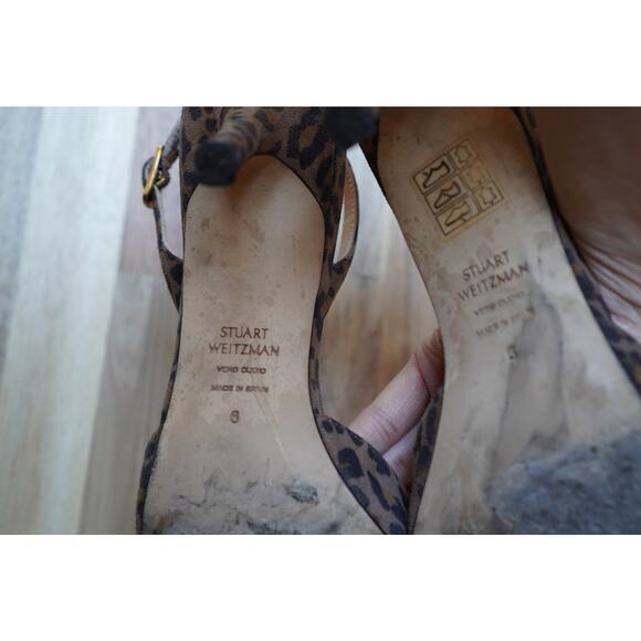 Stuart Weitzman Leopard Print Suede Slingbacks Pumps Kitten Heels Size 6 - Picture 9 of 11